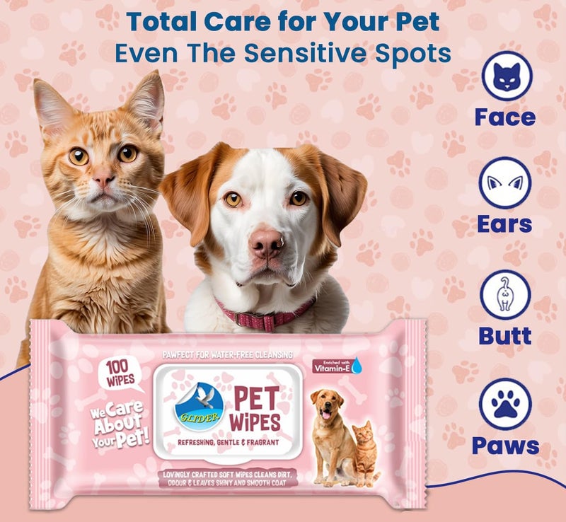 Glider Pet Wipes for Dogs,Cats & Pets | 300 Wipes | 3 Packs | Cleaning & Deodorising Body |, Face & Paws | Gentle & Hypoallergenic - Image 3