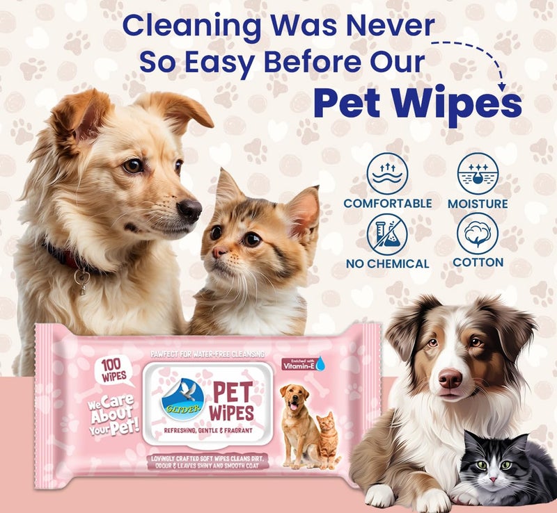 Glider Pet Wipes for Dogs,Cats & Pets | 300 Wipes | 3 Packs | Cleaning & Deodorising Body |, Face & Paws | Gentle & Hypoallergenic - Image 2