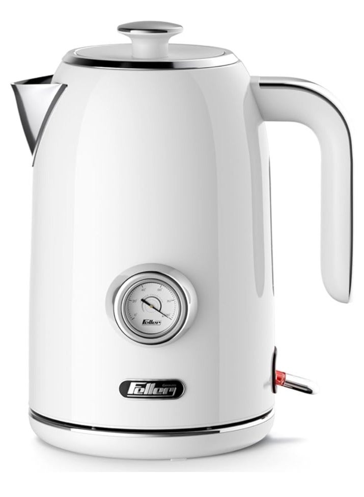 Feller Germany, Retro Style 1.7L Kettle with Thermometer, 2200 W, Stainless Steel Body, STRIX Controller, Dry Boil & Automatic Switch-Off, EK200, (White) - Image 1