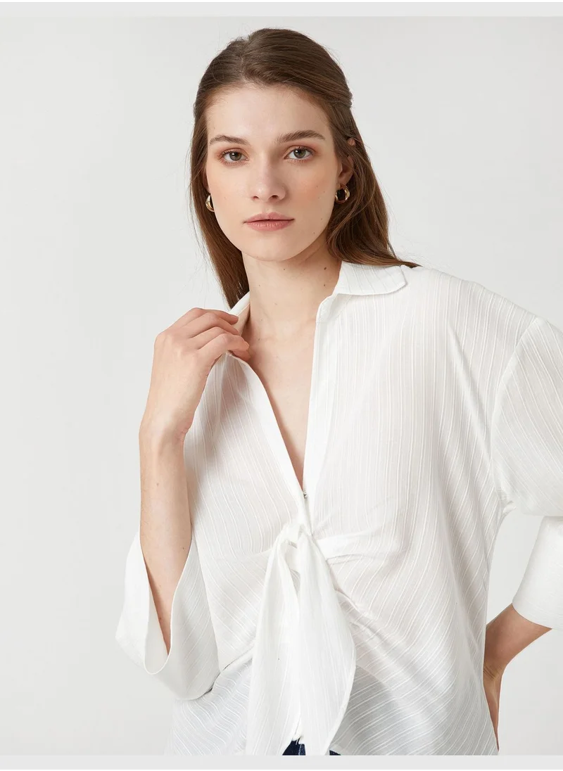 KOTON Shirt Neck 3/4 Sleeve Tie Detail Blouse