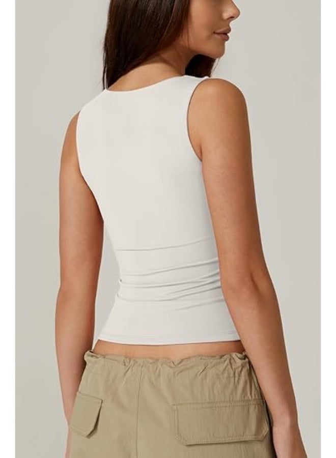 Women's Square Neck Sleeveless DoubleLayer Vest Basic Tight T-Shirt Women's Camisole Fashionable TightFitting Inner Fitness Top - Image 4