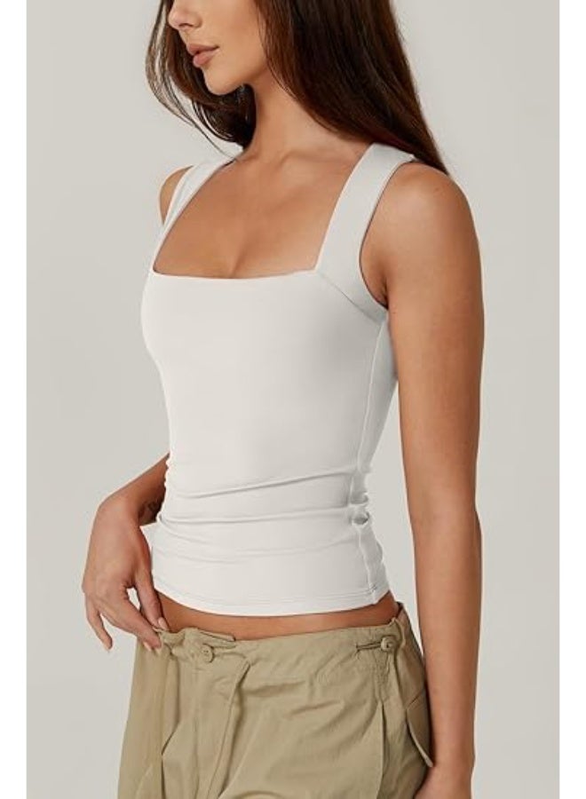 Women's Square Neck Sleeveless DoubleLayer Vest Basic Tight T-Shirt Women's Camisole Fashionable TightFitting Inner Fitness Top - Image 2