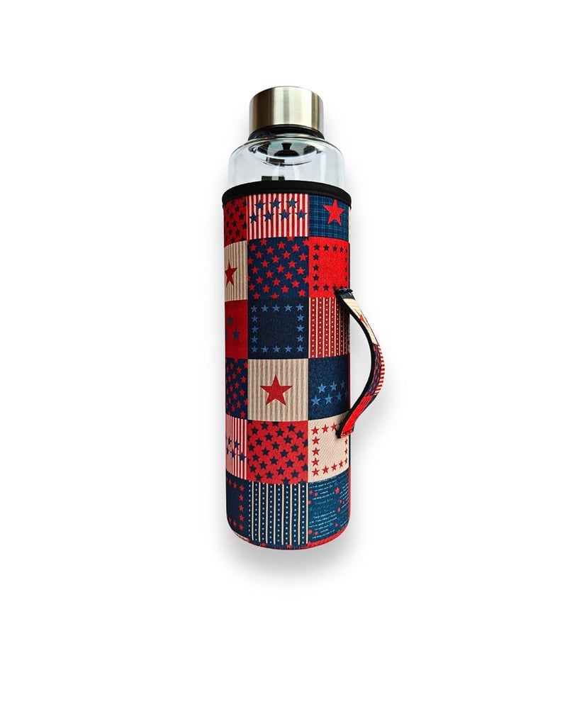 Koozy Up Borosilicate Glass Water Bottle(1 Litre) with Thick Neoprene Cover | Leak proof & Break-Resistant | Best for- Fridge/Detox |Office/College (American) - Image 1