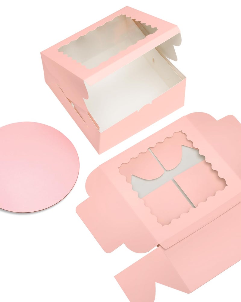 Bakepacker 8x8x5 Inches 36pcs Matte Pink Cake Boxes with Window 18-Packs (18 Boxes +18 Cake Boards Included) - Image 4