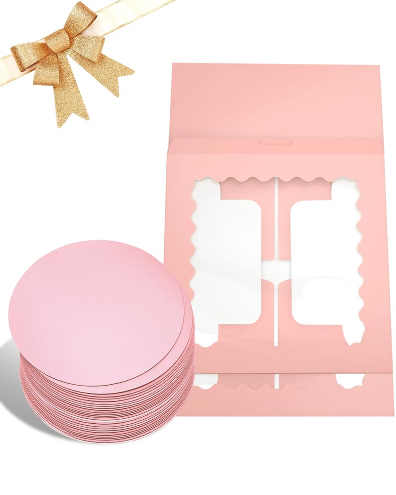 Bakepacker 8x8x5 Inches 36pcs Matte Pink Cake Boxes with Window 18-Packs (18 Boxes +18 Cake Boards Included) - Image 2