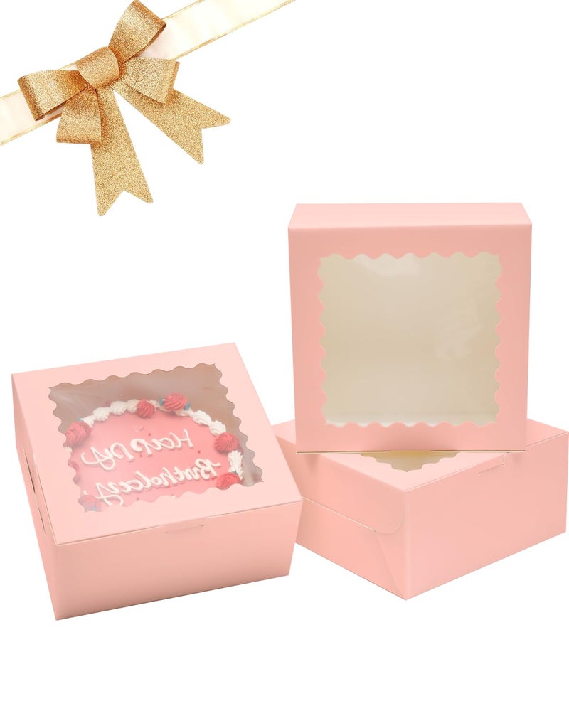 Bakepacker 8x8x5 Inches 36pcs Matte Pink Cake Boxes with Window 18-Packs (18 Boxes +18 Cake Boards Included) - Image 3
