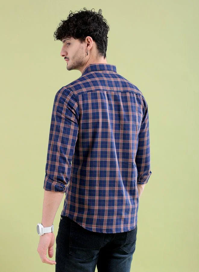 ذا انديان كراج كو Men Slim Fit Checkered Full Sleeves Spread Collar Casual Shirt