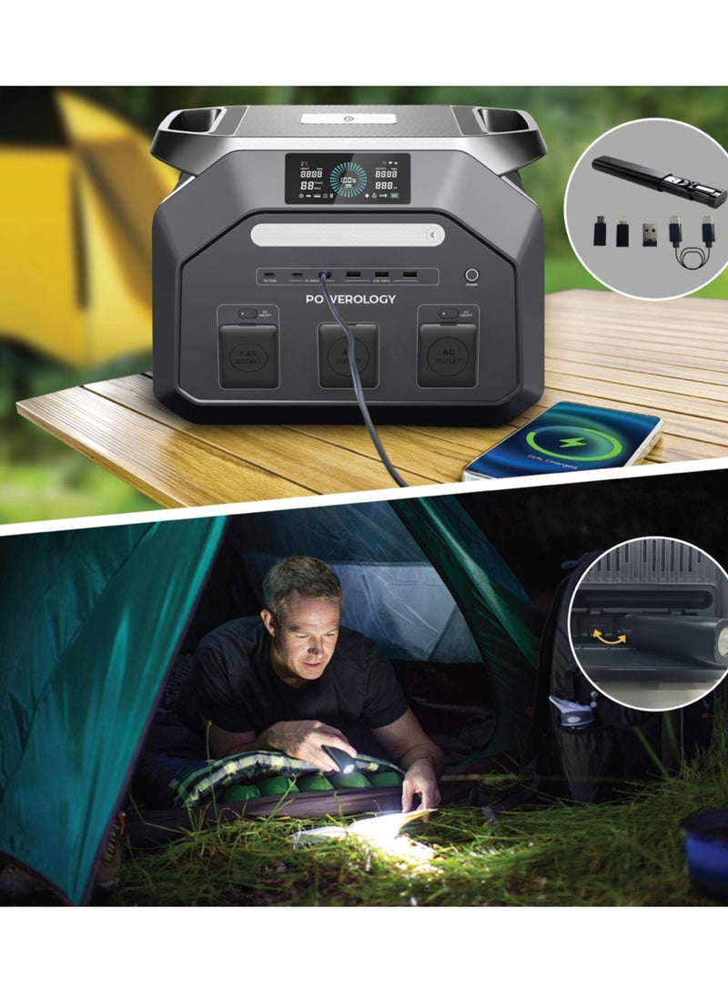 باورولوجي محطة طاقة محمولة بقدرة 1800 واط، مولد طاقة Dynamic1800 ببطارية ليثيوم أيون فوسفات الحديد بسعة 1024 واط/ساعة، مولد طاقة محمول للتخييم والاستخدام الخارجي، مولد طاقة شمسية، طاقة احتياطية فورية، شحن سريع خلال 1.2 ساعة - أسود - Image 3