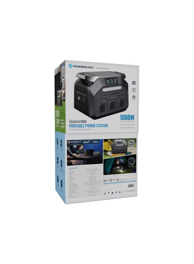 باورولوجي محطة طاقة محمولة بقدرة 1800 واط، مولد طاقة Dynamic1800 ببطارية ليثيوم أيون فوسفات الحديد بسعة 1024 واط/ساعة، مولد طاقة محمول للتخييم والاستخدام الخارجي، مولد طاقة شمسية، طاقة احتياطية فورية، شحن سريع خلال 1.2 ساعة - أسود - Image 5