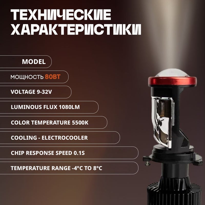 Car LED Headlight H4 Bi-Led Y7D with Fan, 2 Pcs - Image 2