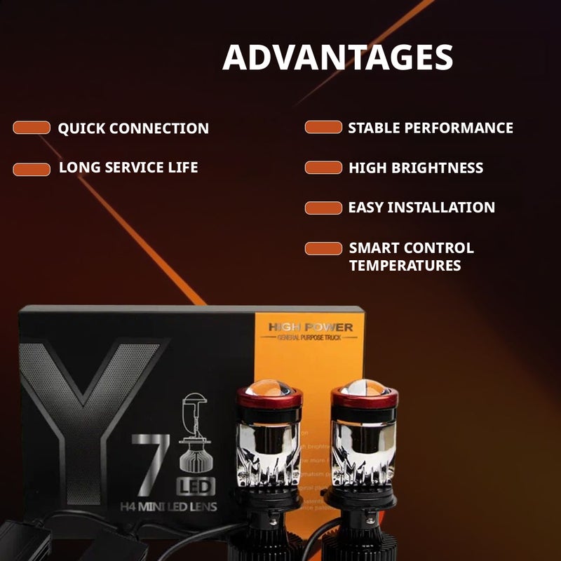 Car LED Headlight H4 Bi-Led Y7D with Fan, 2 Pcs - Image 4