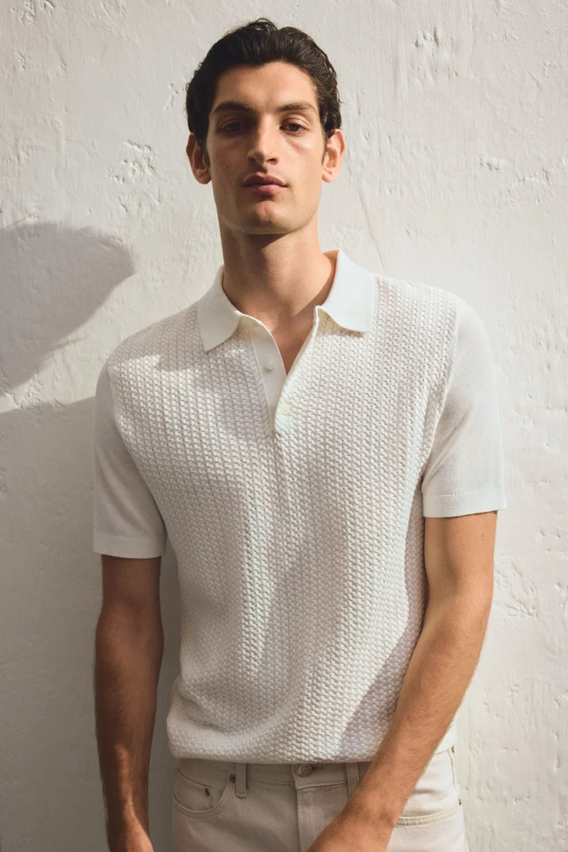 H&M Slim Fit Cable-knit polo shirt