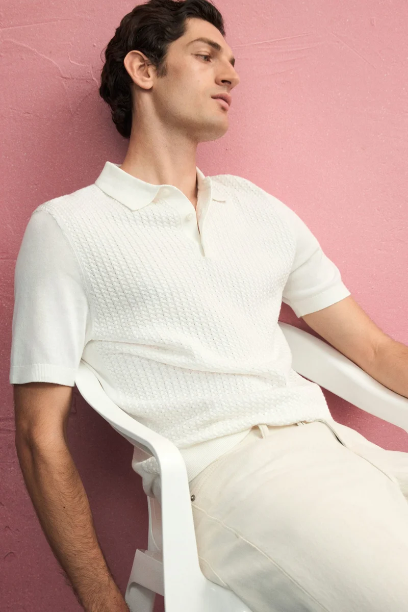 H&M Slim Fit Cable-knit polo shirt