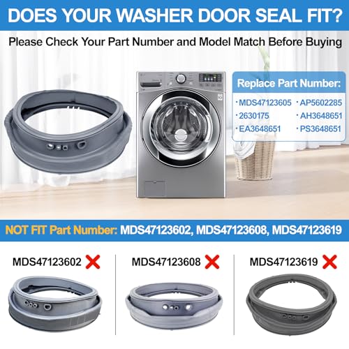 Alvar Upgraded MDS47123605 Washer Door Boot Gasket Compatible with LG Front Load Washer Door Seal & Kenmore Washer Parts WM3570HWA, WM3470HVA, WM3575CW, WM3770HWA WM3470HWA AP5602285 PS3648651 Door Seal - Image 2