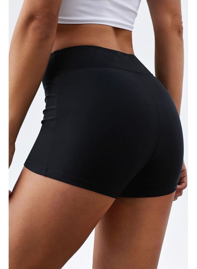 إسكدنيا 2023 Trendy Solid Color Plus Size Boxer Swimming Trunks Women's European And American Seaside Vacation Low Waist-Color:Grey- - Image 3