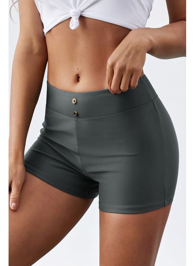 إسكدنيا 2023 Trendy Solid Color Plus Size Boxer Swimming Trunks Women's European And American Seaside Vacation Low Waist-Color:Grey- - Image 1