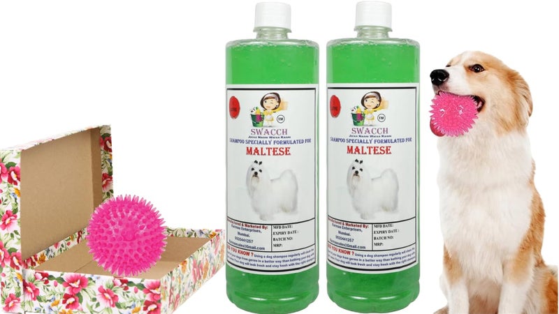 swacch Shampoo | Puppy Safe Shampoo | PH Balanced | Ditch to Itch for Maltese Dog Shampoo 2 Litre (Neem Alovera) + Spike Ball Chew Toy Combo Pack - Image 1