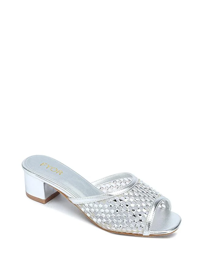 فايور Stylish Lattice-Woven Crystal Block Heel MY 409