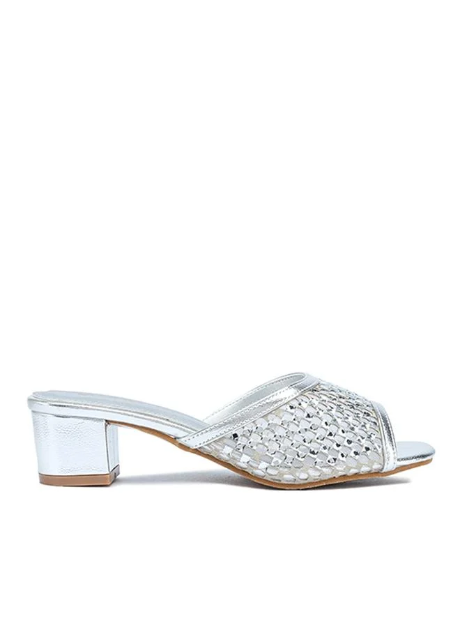 فايور Stylish Lattice-Woven Crystal Block Heel MY 409