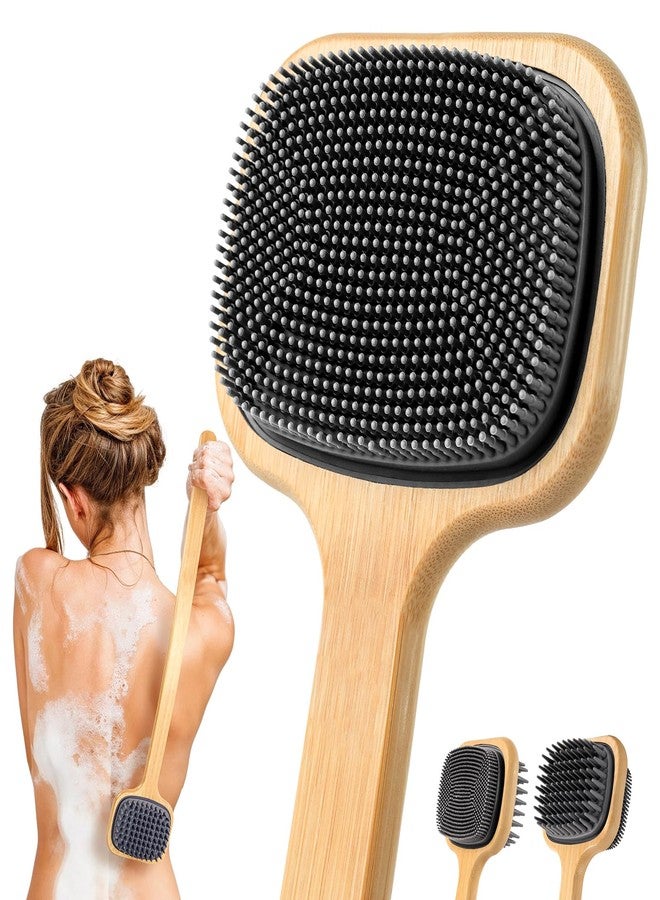 NURENDER Silicone Back Brush for Shower, 21.65'' Long Bamboo Handle, Dual-Sided for Sensitive Skin, Dry Brushing & Back Cleansing, Soft and Dry Quickly Body Bath Scrubber for Men, Women, Elderly - Image 1