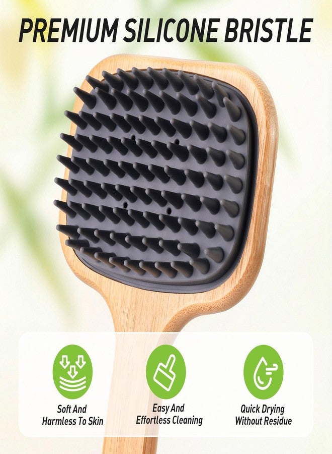 NURENDER Silicone Back Brush for Shower, 21.65'' Long Bamboo Handle, Dual-Sided for Sensitive Skin, Dry Brushing & Back Cleansing, Soft and Dry Quickly Body Bath Scrubber for Men, Women, Elderly - Image 4