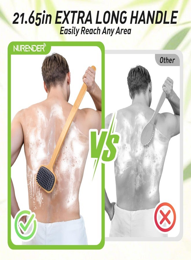 NURENDER Silicone Back Brush for Shower, 21.65'' Long Bamboo Handle, Dual-Sided for Sensitive Skin, Dry Brushing & Back Cleansing, Soft and Dry Quickly Body Bath Scrubber for Men, Women, Elderly - Image 3