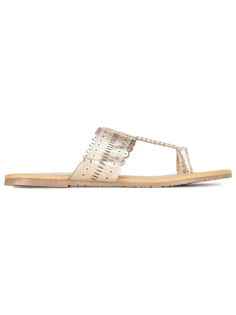Bata Metallic Tr E Women's Gold Flat Sandals - 5 UK (5718231) - Image 2