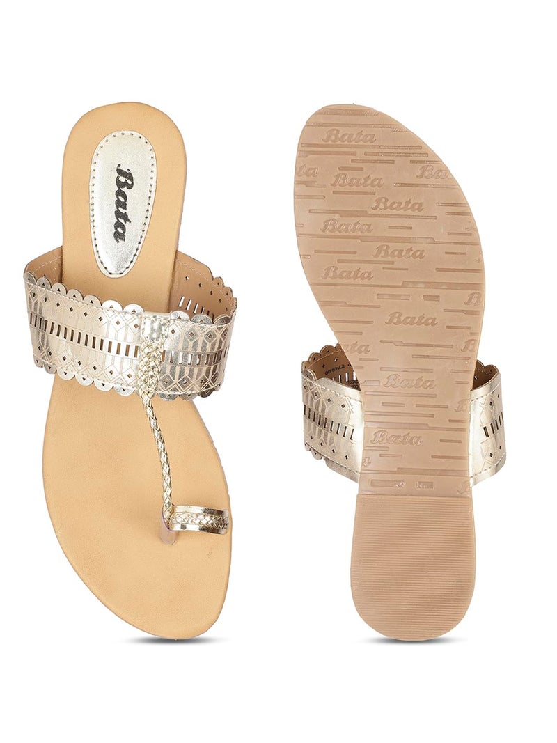 Bata Metallic Tr E Women's Gold Flat Sandals - 5 UK (5718231) - Image 4