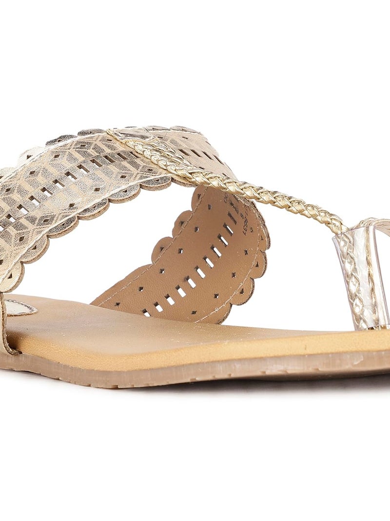 Bata Metallic Tr E Women's Gold Flat Sandals - 5 UK (5718231) - Image 5
