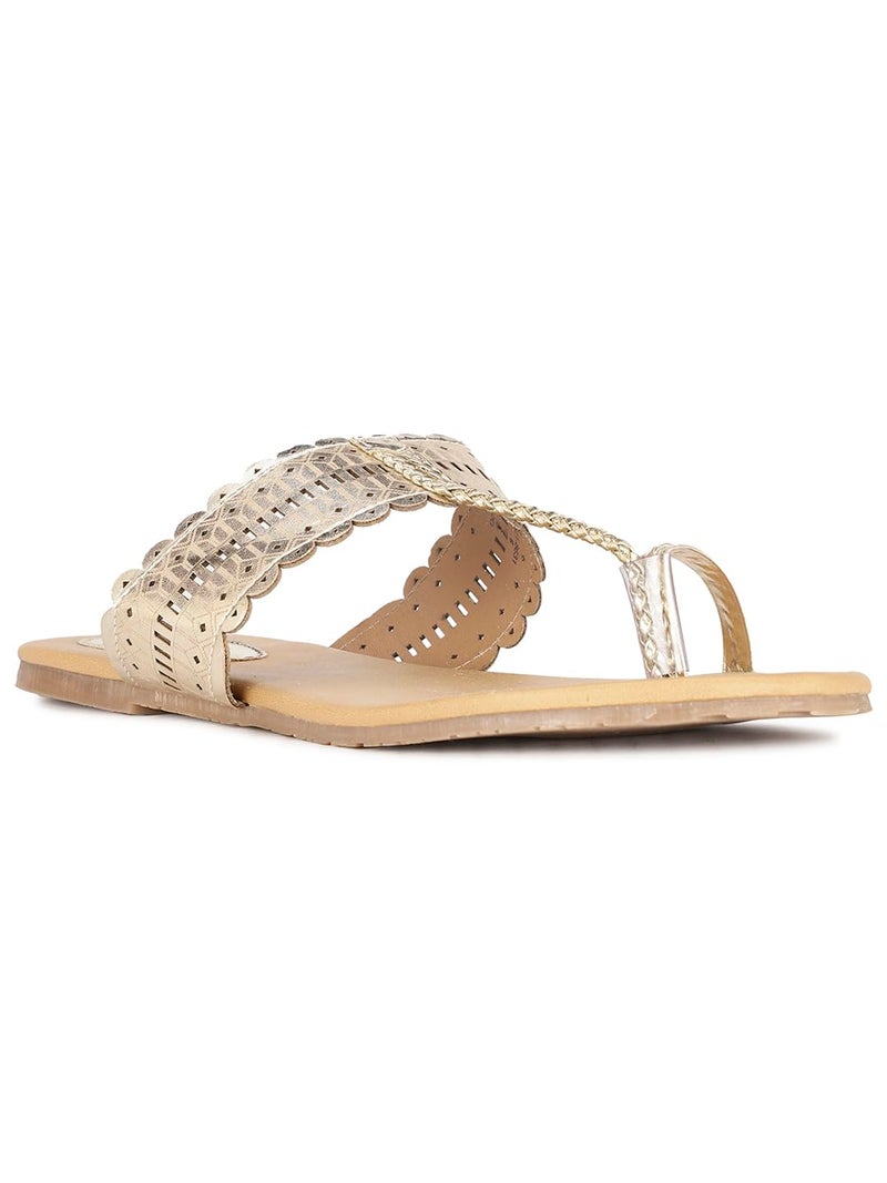 Bata Metallic Tr E Women's Gold Flat Sandals - 5 UK (5718231) - Image 1