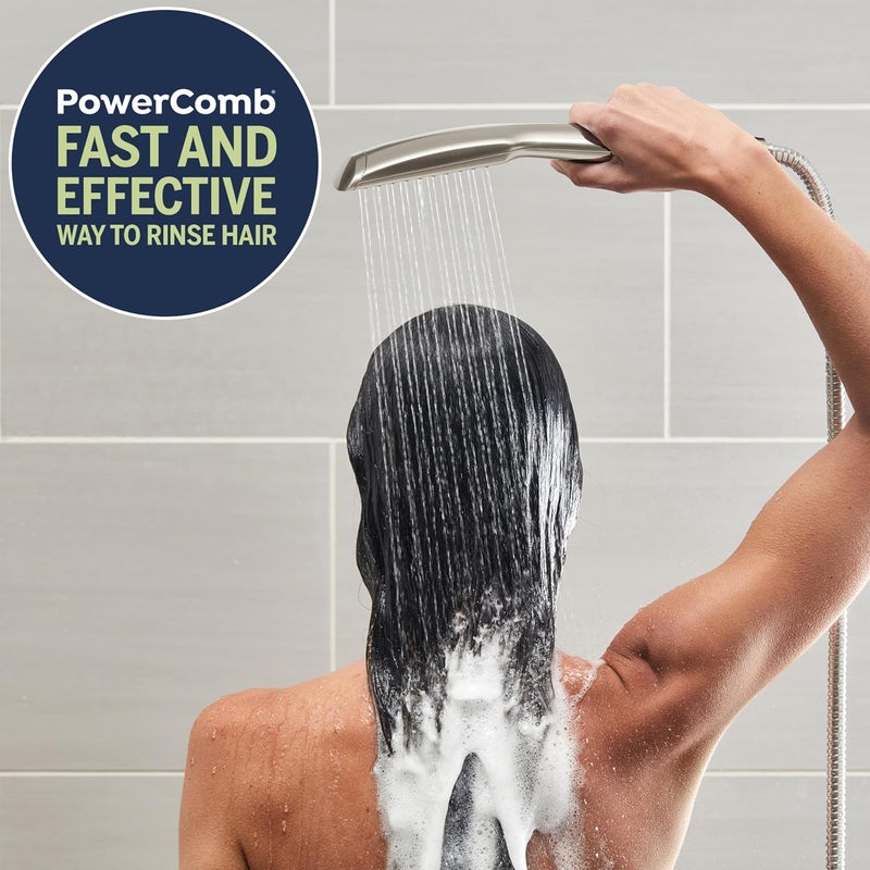 Waterpik High Pressure Pulsating Shower Wand and Rain Shower Head Combo with ExtraLong 8Foot Metal Hose HairWand Pulse Spa System 12 Spray Modes for Hair and Body Brushed Nickel - Image 2