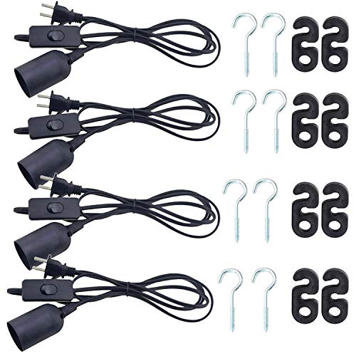 REXTiN 4packs 5.9ft E26/E27 LED Light Socket Extension Cord with On/Off Switch and US AC Power Plug Bulb Socket for Pendant Lighting Bulb Lamp in Kitchen Bedroom Restaurant(5.9ft 4packs) - Image 1