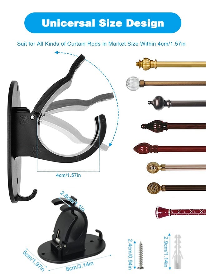 Sweet Life 4PCS No Drill Curtain Rod Holder Hangers - Self Adhesive Curtain Rod Hook - Upgrade Large No Drilling Plastic Curtain Rod Brackets Renter Friendly Curtain Rod Hanger (Black) - Image 2