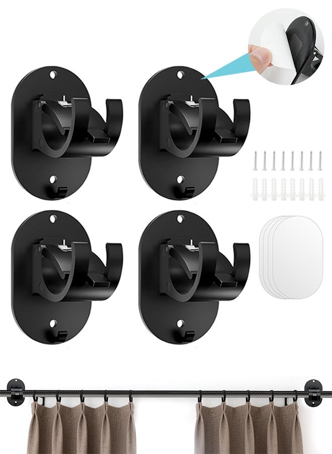 Sweet Life 4PCS No Drill Curtain Rod Holder Hangers - Self Adhesive Curtain Rod Hook - Upgrade Large No Drilling Plastic Curtain Rod Brackets Renter Friendly Curtain Rod Hanger (Black) - Image 1