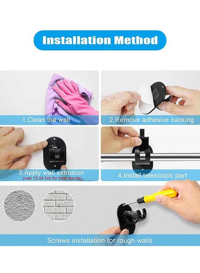 Sweet Life 4PCS No Drill Curtain Rod Holder Hangers - Self Adhesive Curtain Rod Hook - Upgrade Large No Drilling Plastic Curtain Rod Brackets Renter Friendly Curtain Rod Hanger (Black) - Image 5