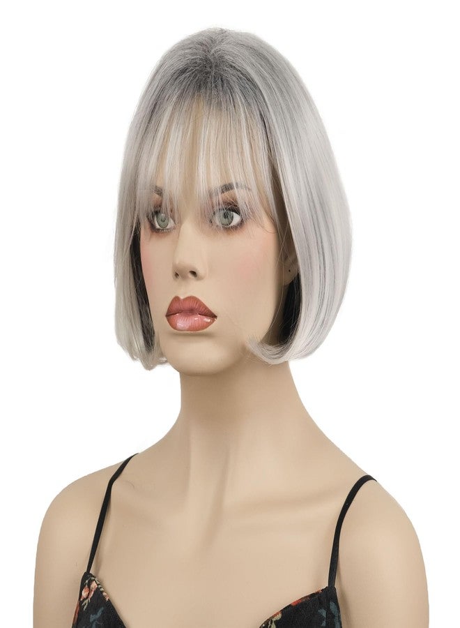 ايمول شعر مستعار قصير بوب مستقيم رمادي للنساء من إيمول مع غرة، شعر صناعي - Image 2