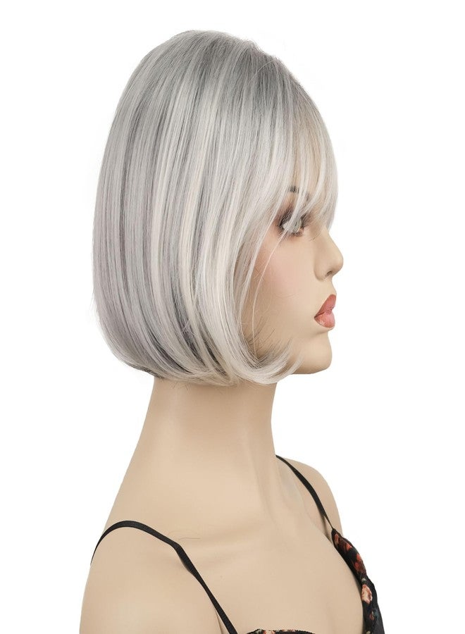 ايمول شعر مستعار قصير بوب مستقيم رمادي للنساء من إيمول مع غرة، شعر صناعي - Image 5