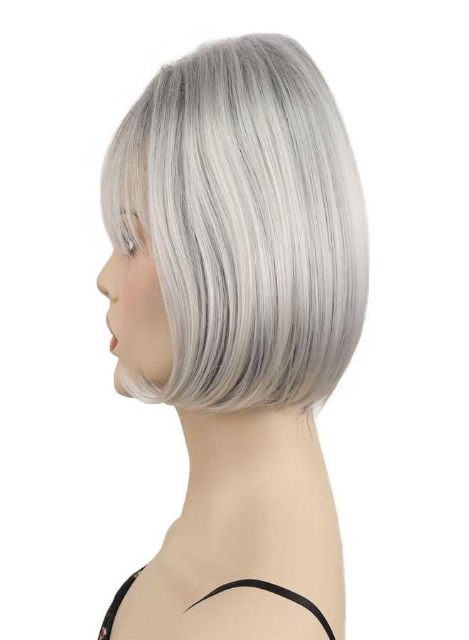 ايمول شعر مستعار قصير بوب مستقيم رمادي للنساء من إيمول مع غرة، شعر صناعي - Image 3