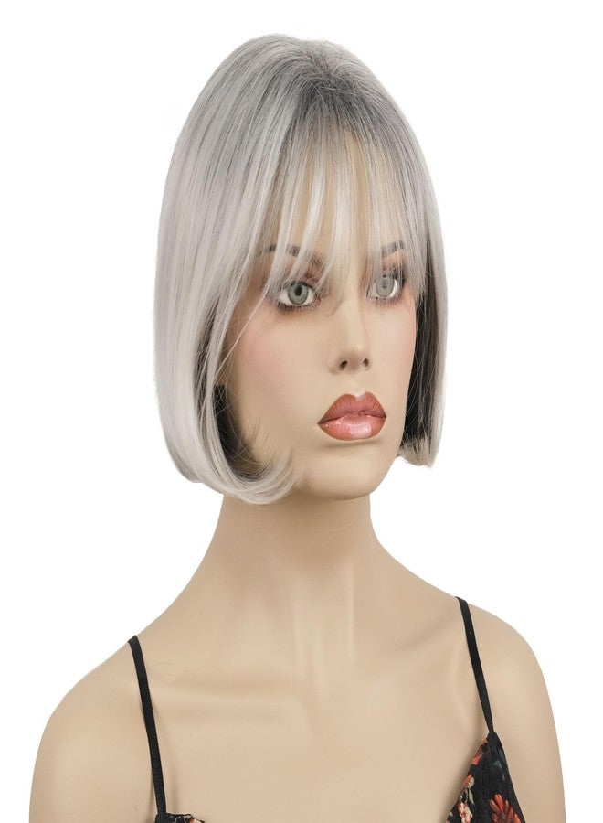 ايمول شعر مستعار قصير بوب مستقيم رمادي للنساء من إيمول مع غرة، شعر صناعي - Image 4