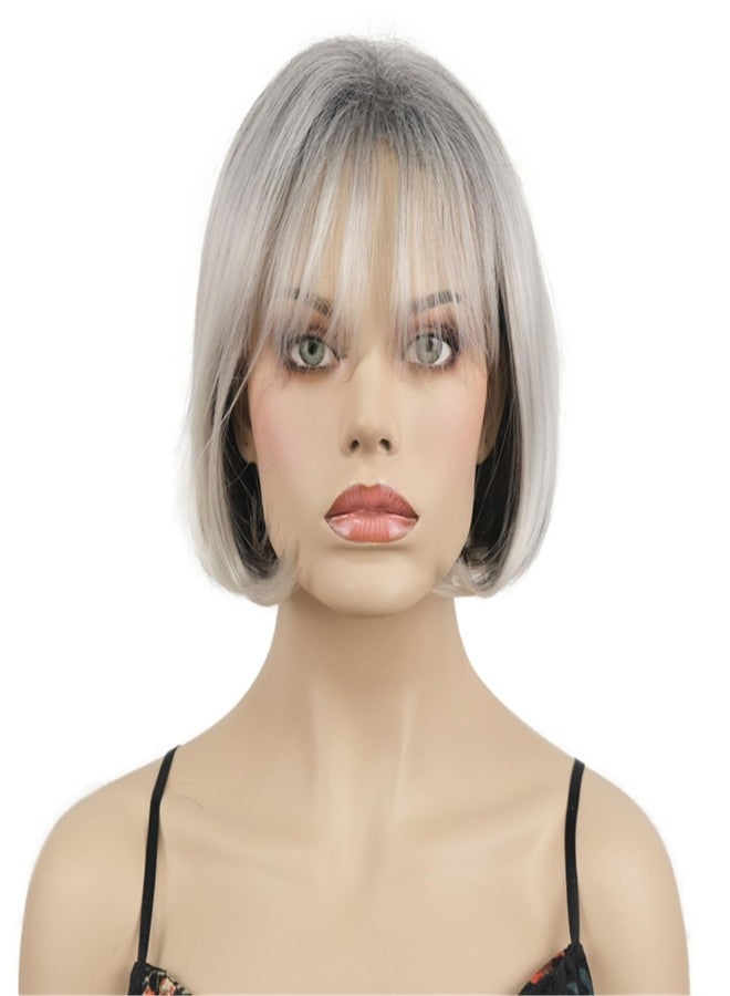 ايمول شعر مستعار قصير بوب مستقيم رمادي للنساء من إيمول مع غرة، شعر صناعي - Image 1