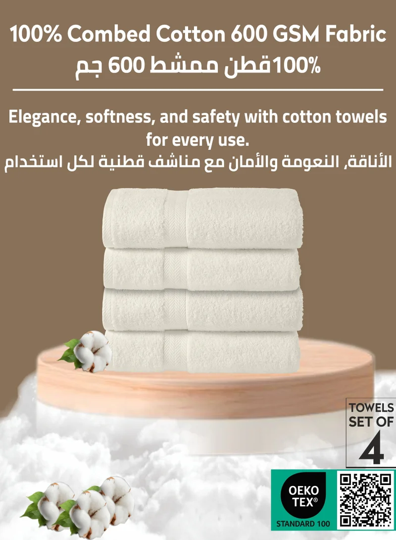 Donetella 4-Pcs Hand Towel Set (50x90cm) - Premium 100 % Combed Cotton 600 GSM Super Soft Hand Towel, Highly Absorbent, Quick Dry,Best Towel for Bathroom, Spa And Hotel.
