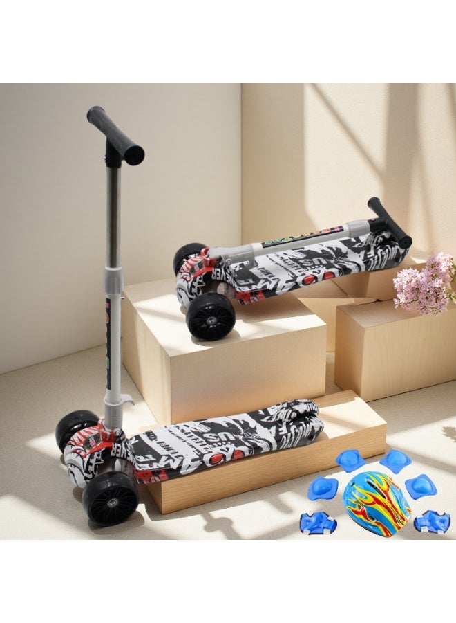 EASY FUTURE LED PU Wheels & Rear Brake Kids Scooter with Foldable & Height Adjustable Handle, Kick Scooter for 3 to 8 Years Including Full Protective Gear Set - Image 1