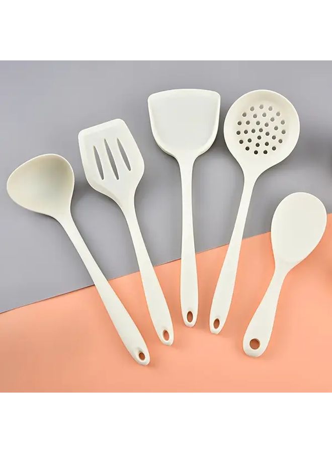 White Silicone Kitchen Utensil Set Non Stick Spatula Spoon Ladle Scoop - Image 2