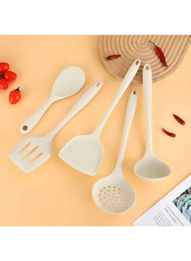 White Silicone Kitchen Utensil Set Non Stick Spatula Spoon Ladle Scoop - Image 1