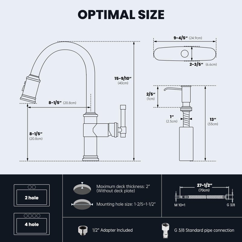DAYONE Brushed Gold/Brass Pull Down Kitchen Faucet with 3-Mode Sprayer and Soap Dispenser, Single Handle High Arc Faucets for Kitchen Sink with Deck Plate, DAY-APS136-BTG - Image 5