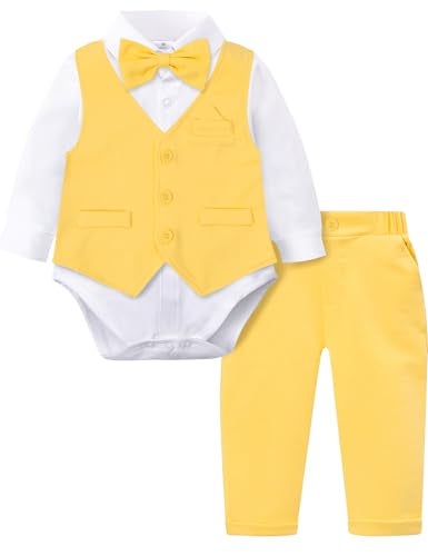A&J DESIGN AJ DESIGN Baby Boy Yellow Outfit Easter Infant Halloween Wedding Gentleman Formal Dress Suit 69 Months - Image 1