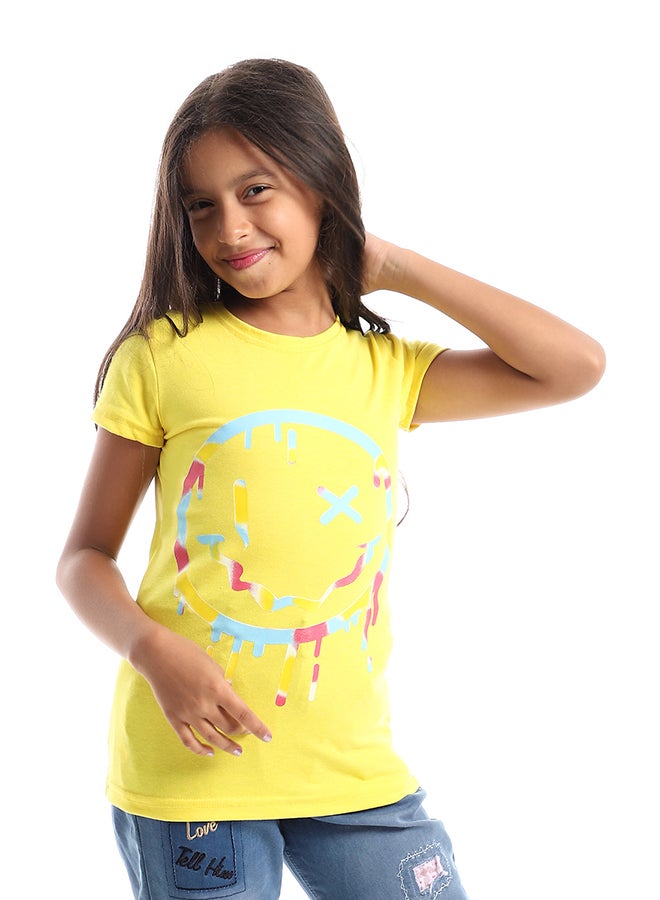 Andora Slip On Emoji Print Yellow, Baby Blue & Pink Tee - Image 1