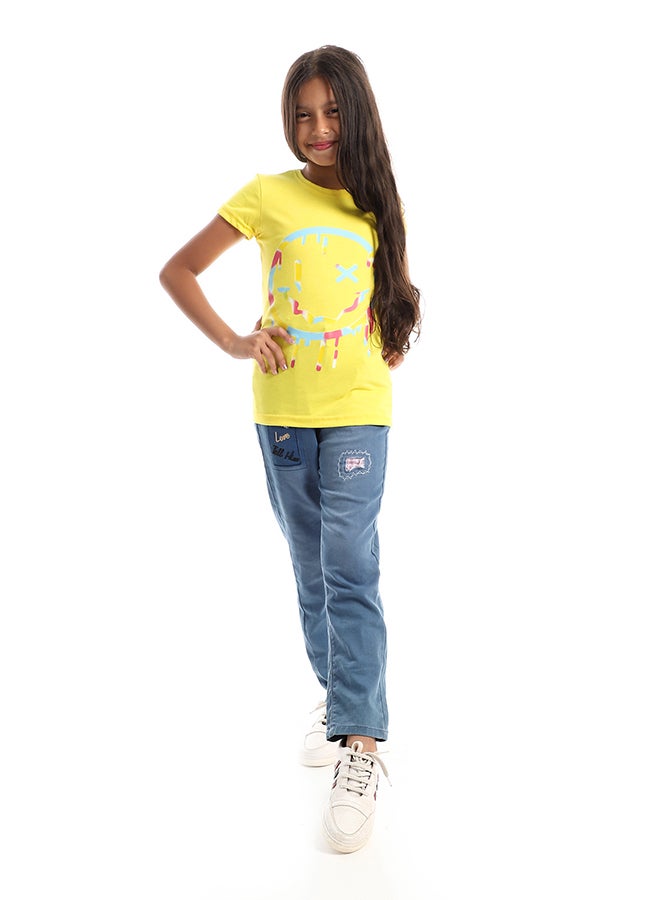 Andora Slip On Emoji Print Yellow, Baby Blue & Pink Tee - Image 5