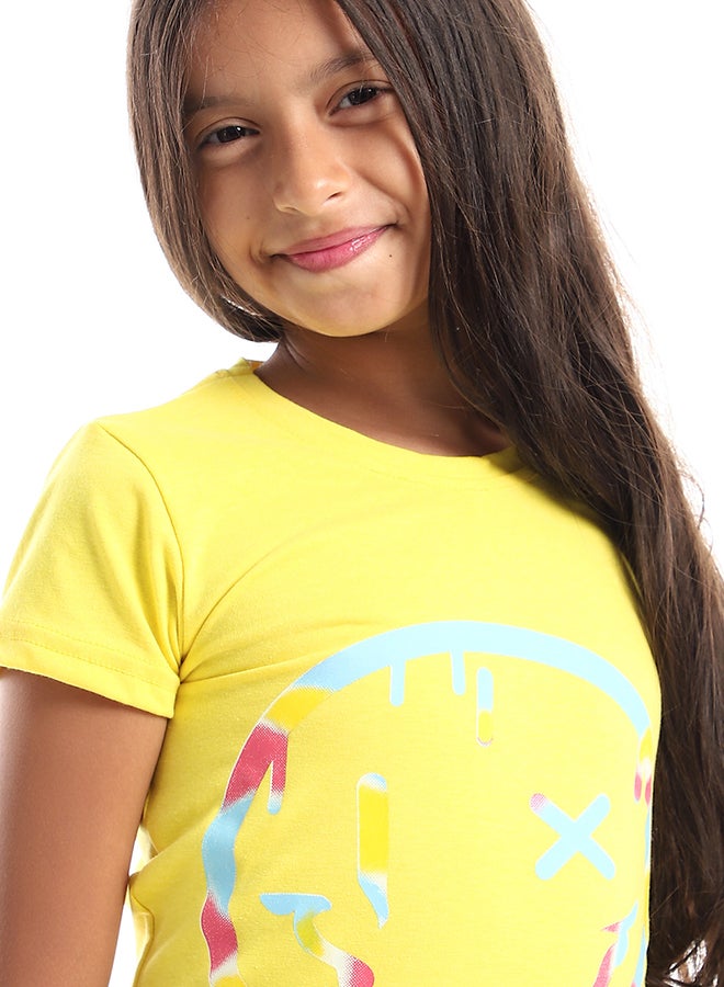 Andora Slip On Emoji Print Yellow, Baby Blue & Pink Tee - Image 4