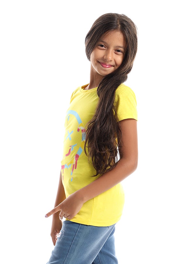 Andora Slip On Emoji Print Yellow, Baby Blue & Pink Tee - Image 2